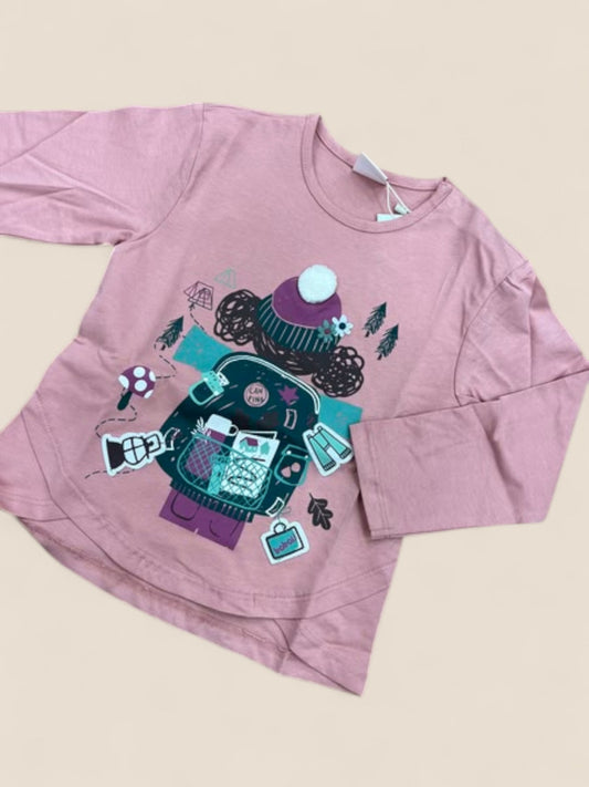 Camiseta niña rosa con dibujo invernal BOBOLI