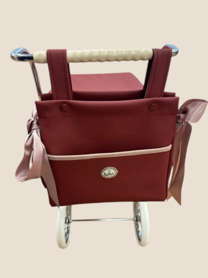 Carrito muñecas clásico con capota y bolso burdeos - BEBELUX Bebelux