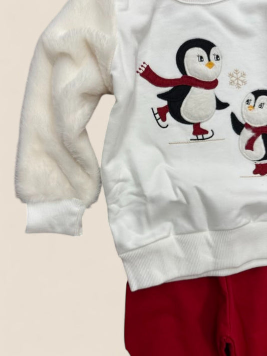 Chándal niña blanco con pingüinos y pantalón rojo KYLY