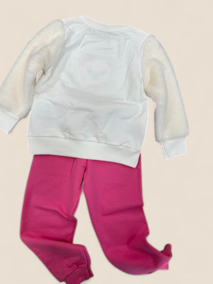 Chándal niña osita blanca con pantalón rosa KYLY