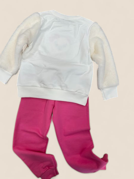 Chándal niña osita blanca con pantalón rosa KYLY