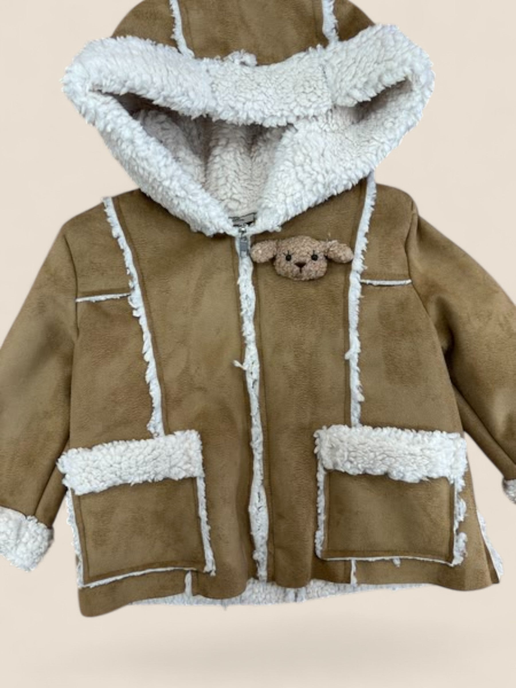 Chaqueta bebé borreguito camel con capucha Lolittos