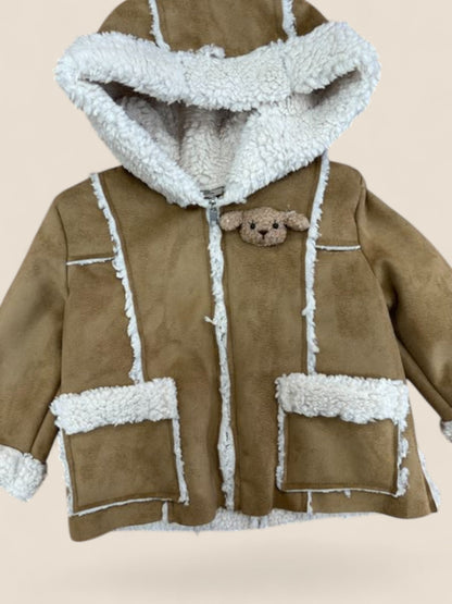 Chaqueta bebé borreguito camel con capucha Lolittos