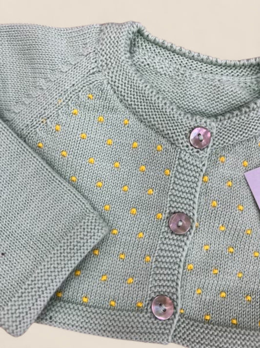 Chaqueta de punto bebé verde con bordado amarillo CUCÚ