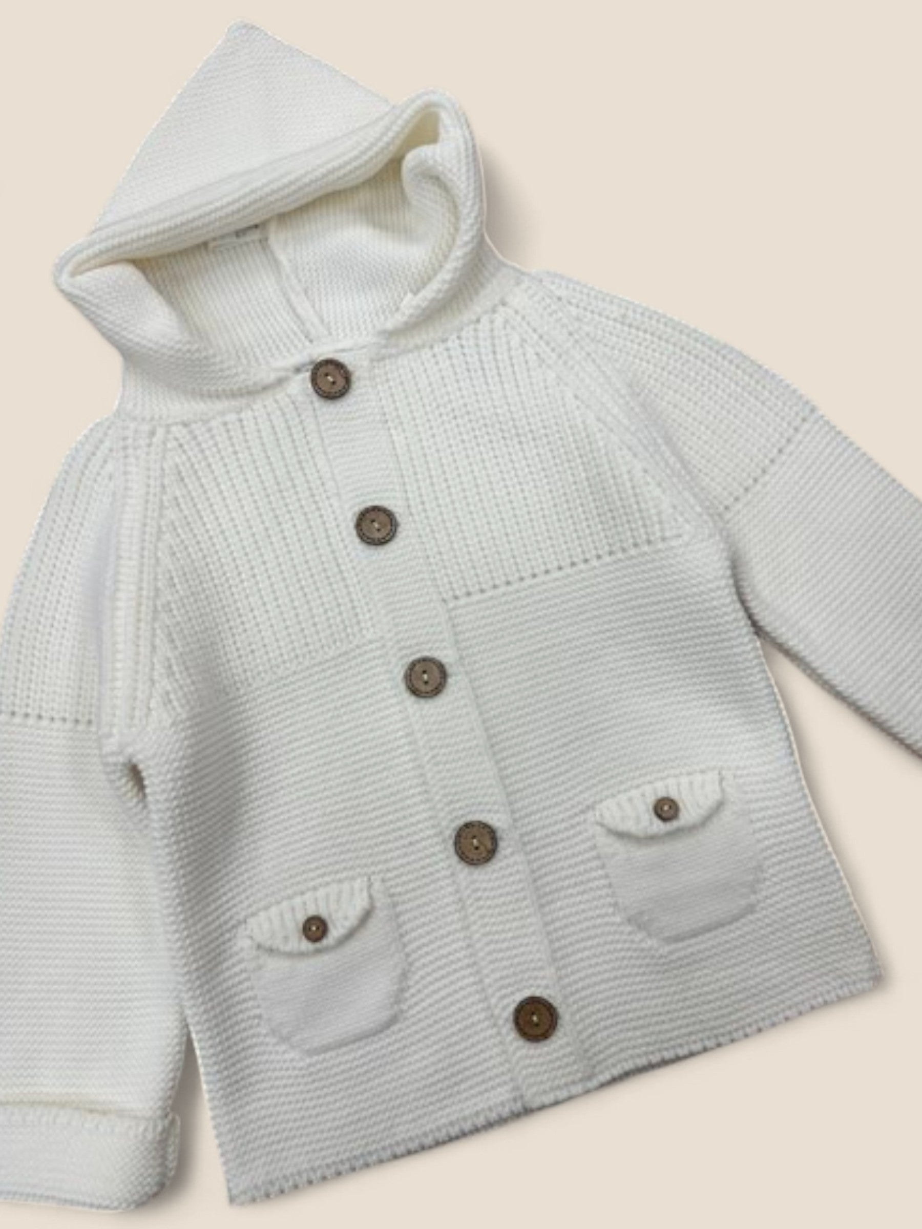 Chaqueta de punto con capucha blanca para bebé PANGASA