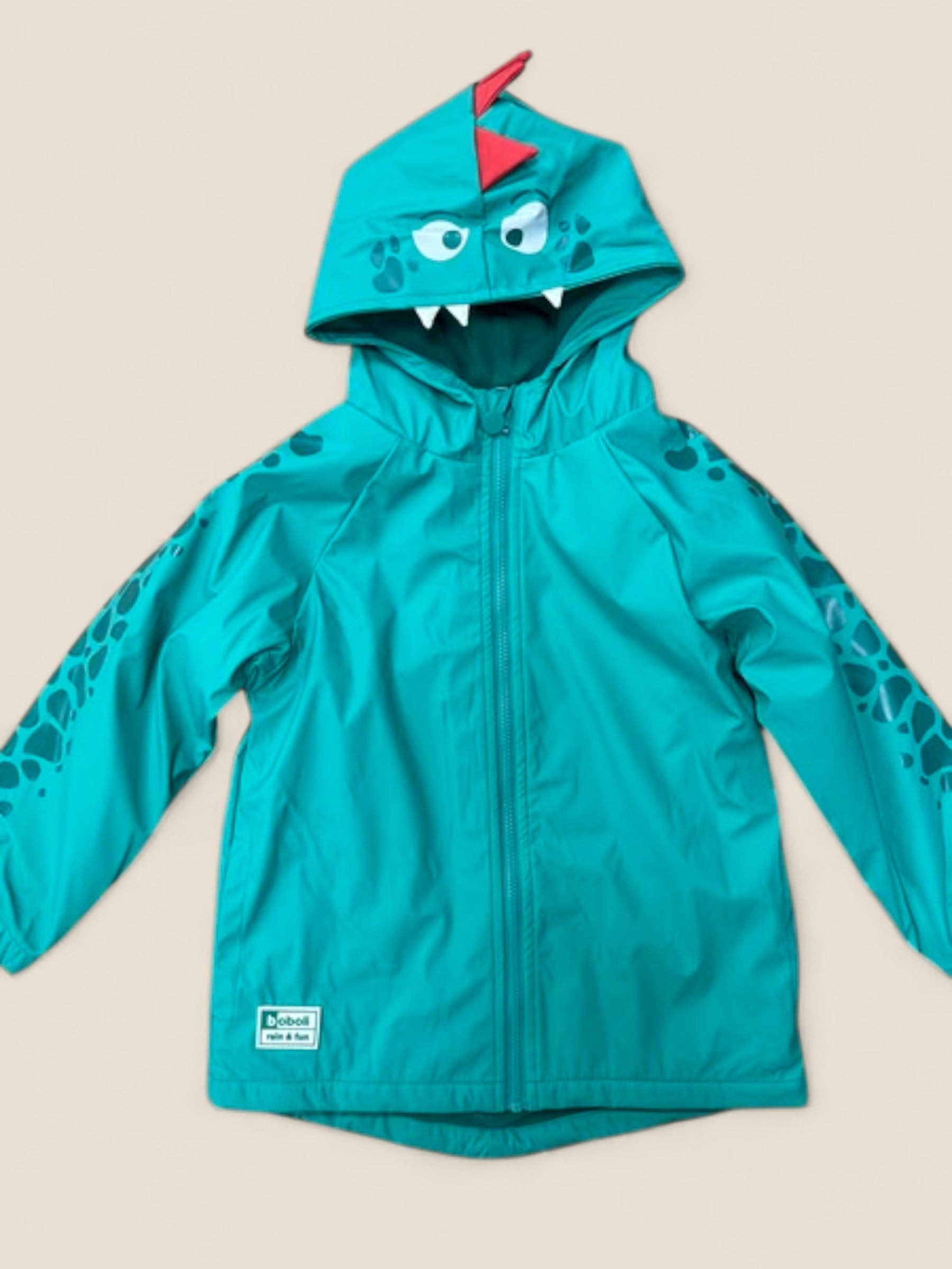 Chubasquero turquesa con capucha de monstruo y cremallera BOBOLI