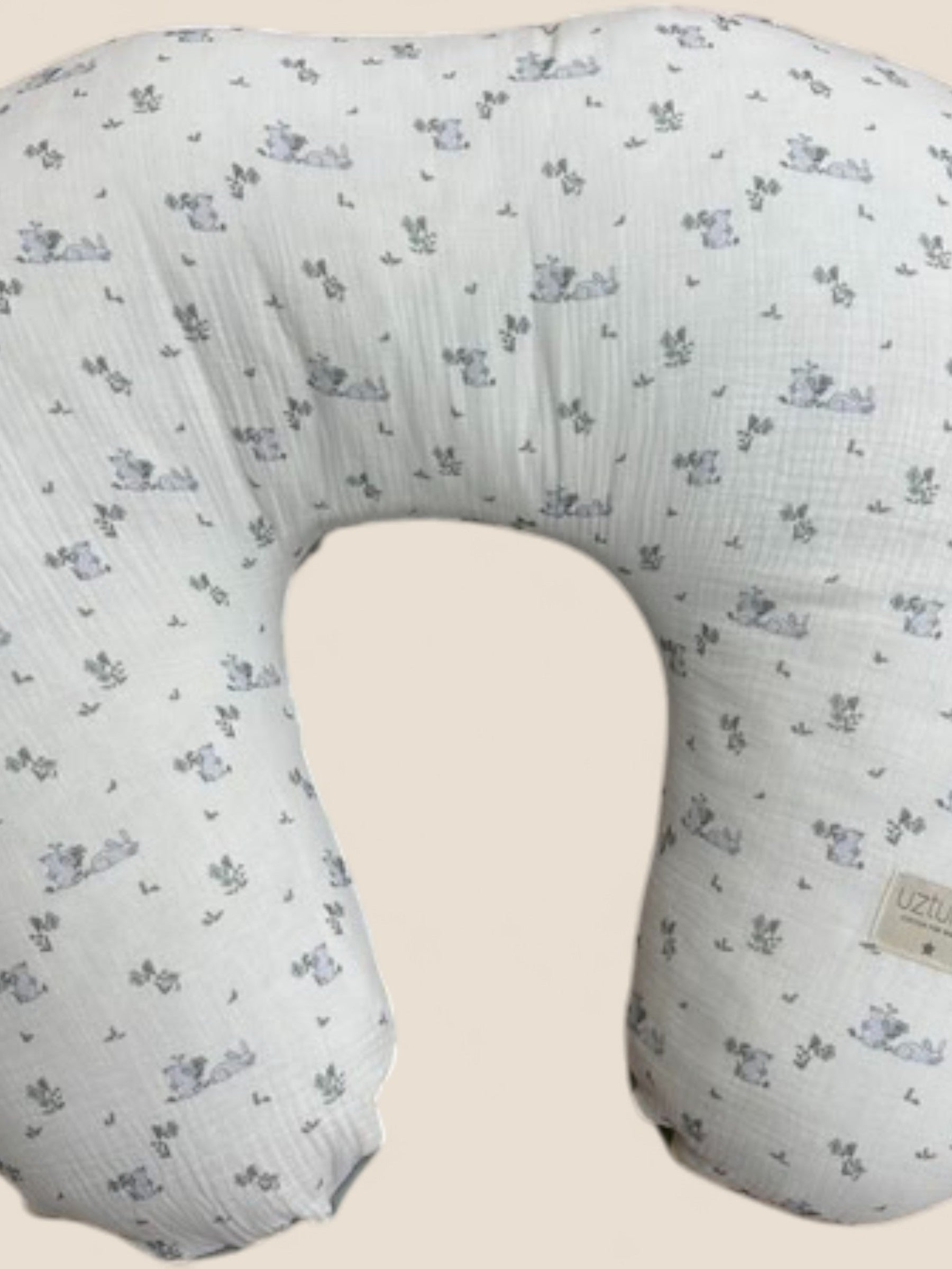 Cojín de lactancia conejitos gris algodón orgánico UZTURRE