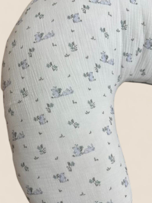 Cojín de lactancia conejitos gris algodón orgánico UZTURRE