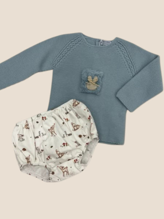 Conjunto azul con conejito y braguita animalitos del bosque PANGASA