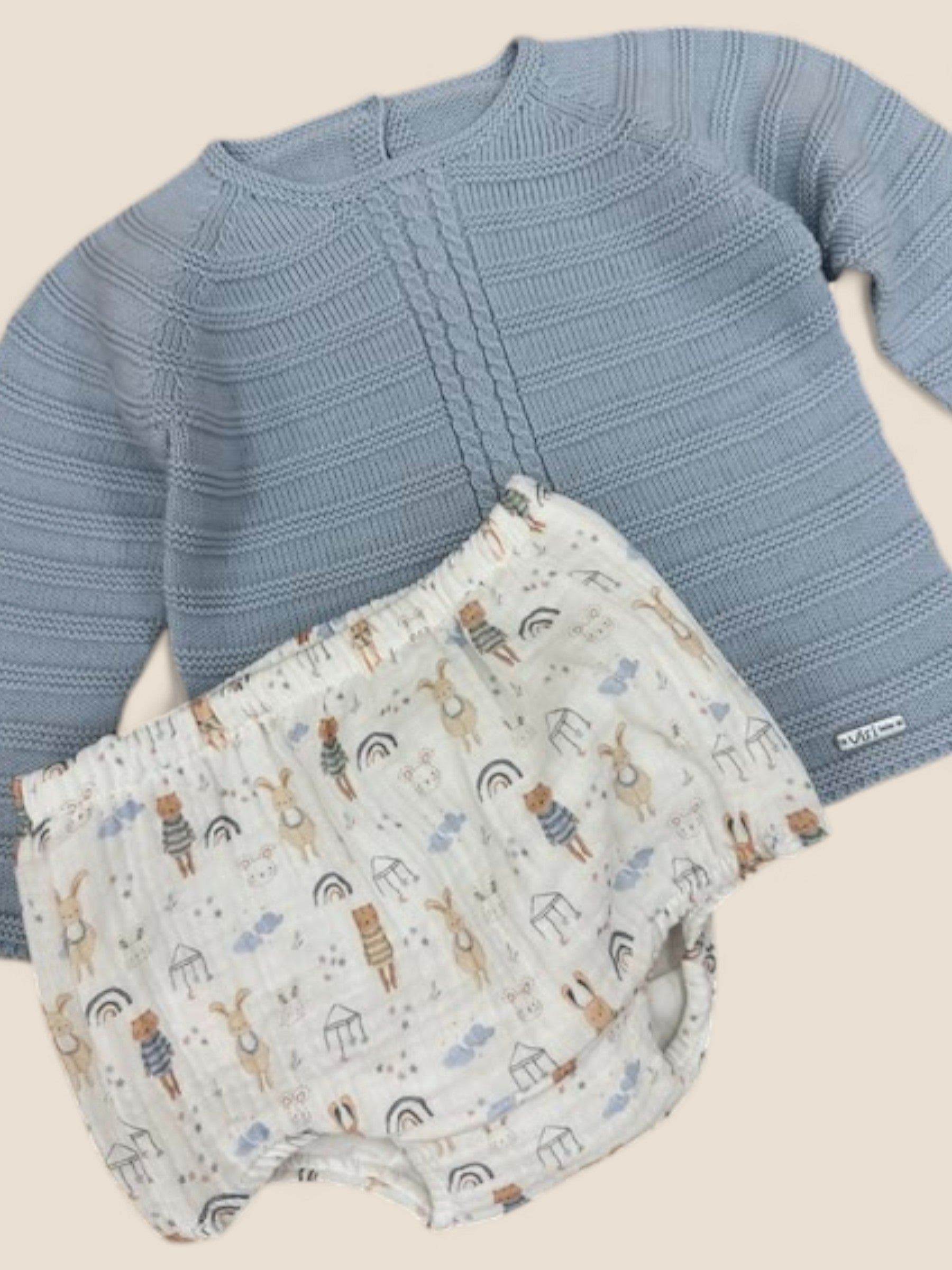 Conjunto bebé azul punto y ranita con animalitos Visi