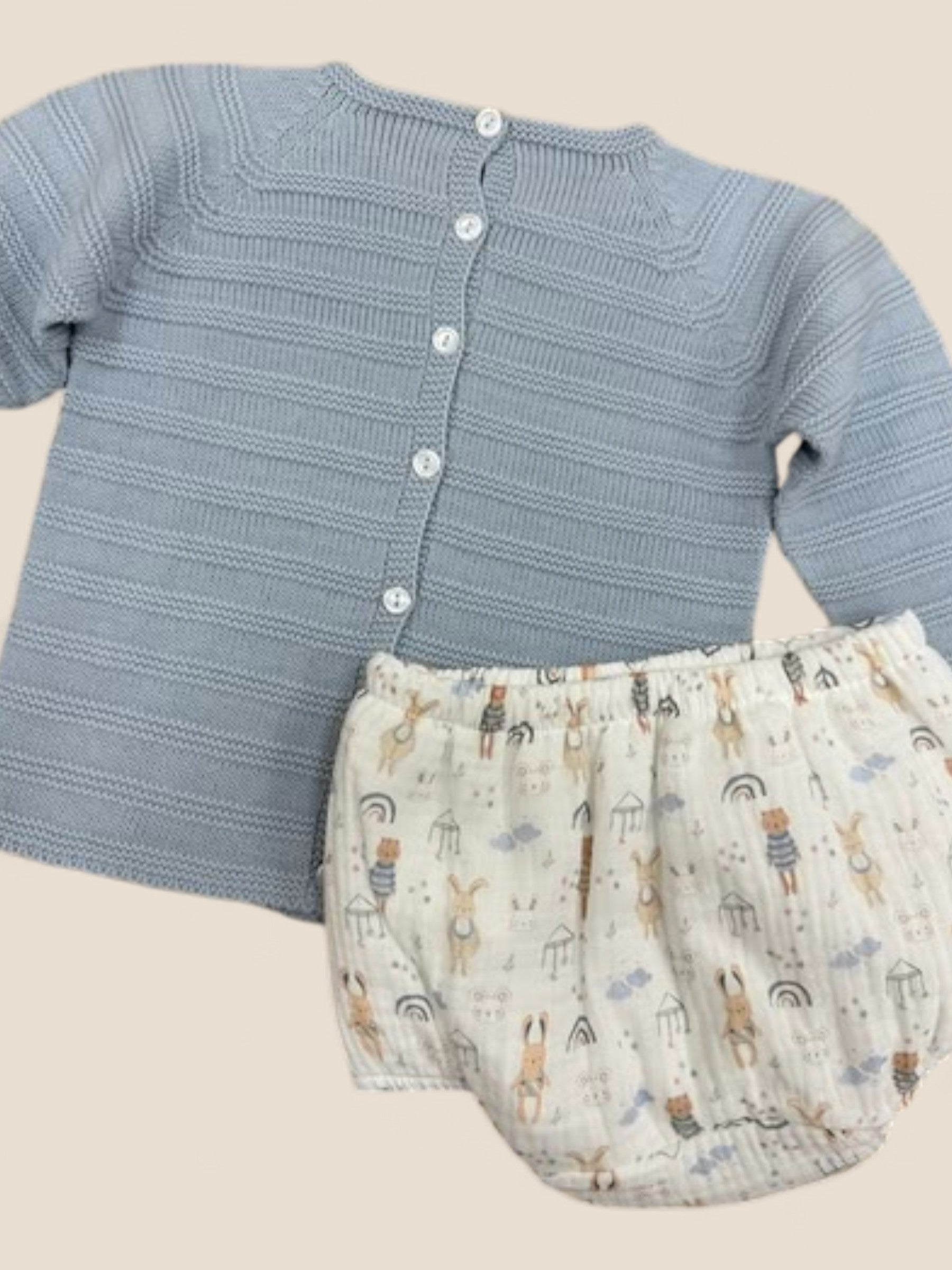 Conjunto bebé azul punto y ranita con animalitos Visi