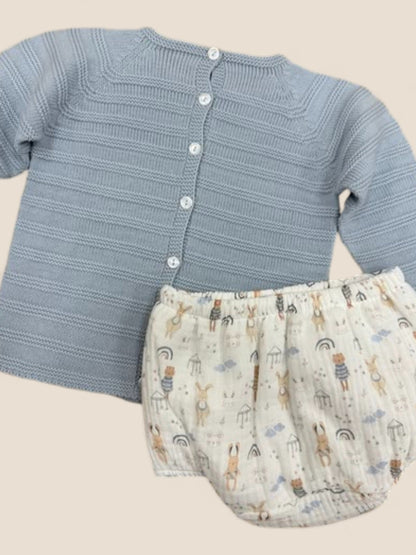 Conjunto bebé azul punto y ranita con animalitos Visi