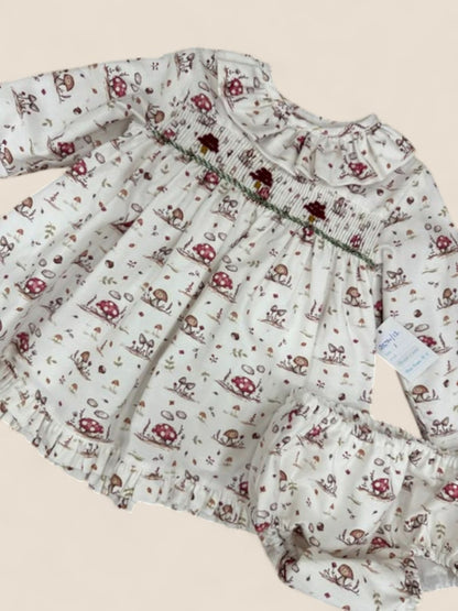 Conjunto bebé bosque smock con braguita a juego Belén Costales