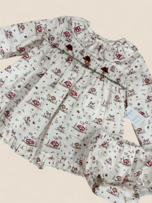 Conjunto bebé bosque smock con braguita a juego Belén Costales