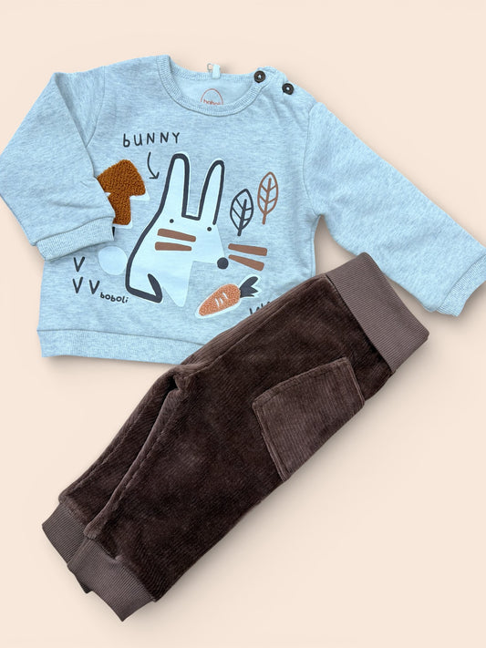 Conjunto bebé con sudadera conejito y pantalón marrón de pana