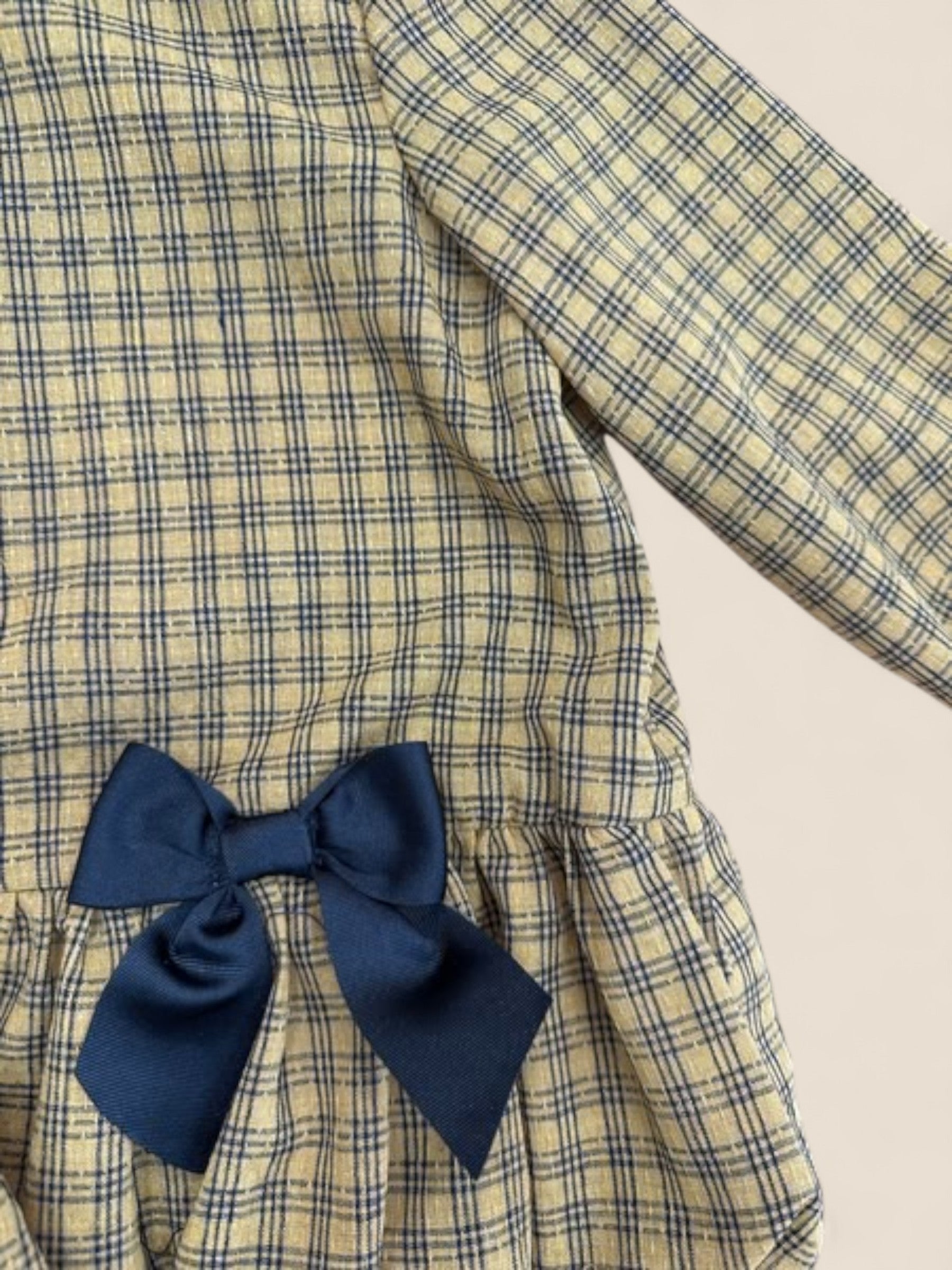 Conjunto bebé cuadros amarillo y azul con lazo marino Lolittos