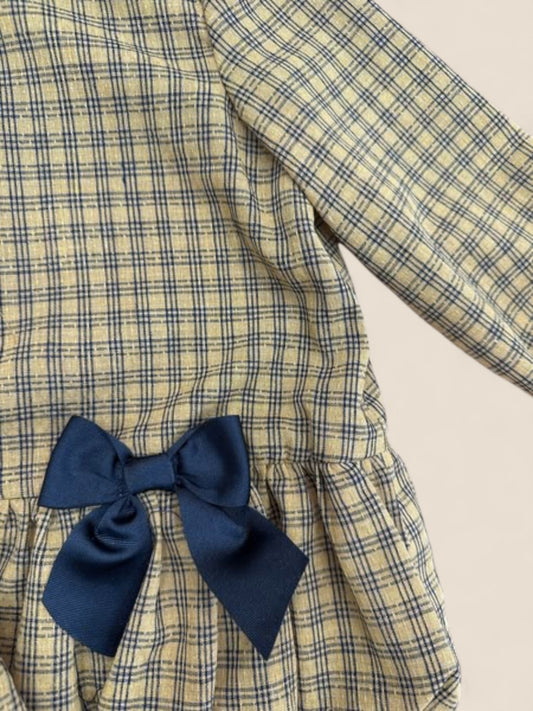 Conjunto bebé cuadros amarillo y azul con lazo marino Lolittos