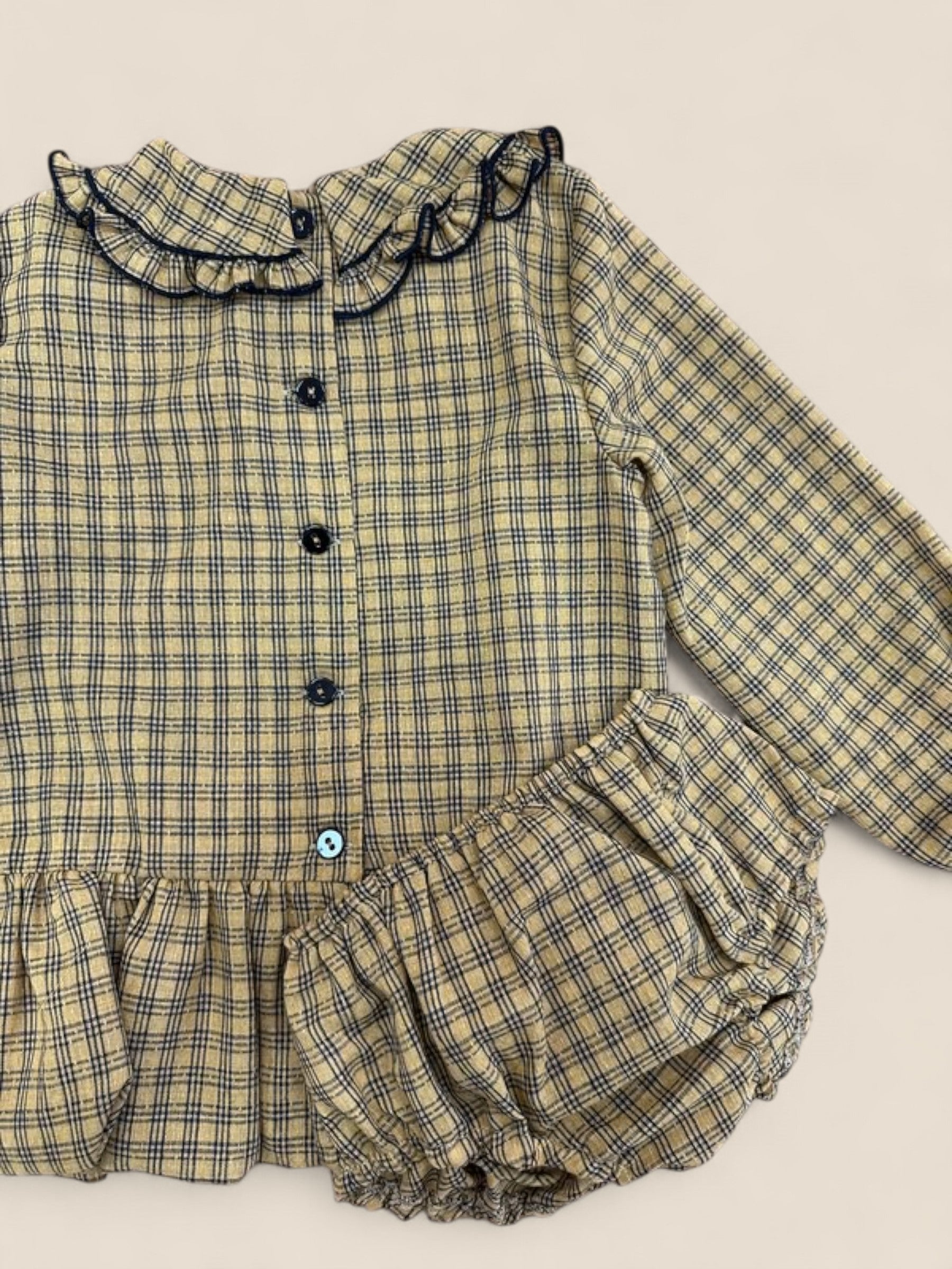 Conjunto bebé cuadros amarillo y azul con lazo marino Lolittos