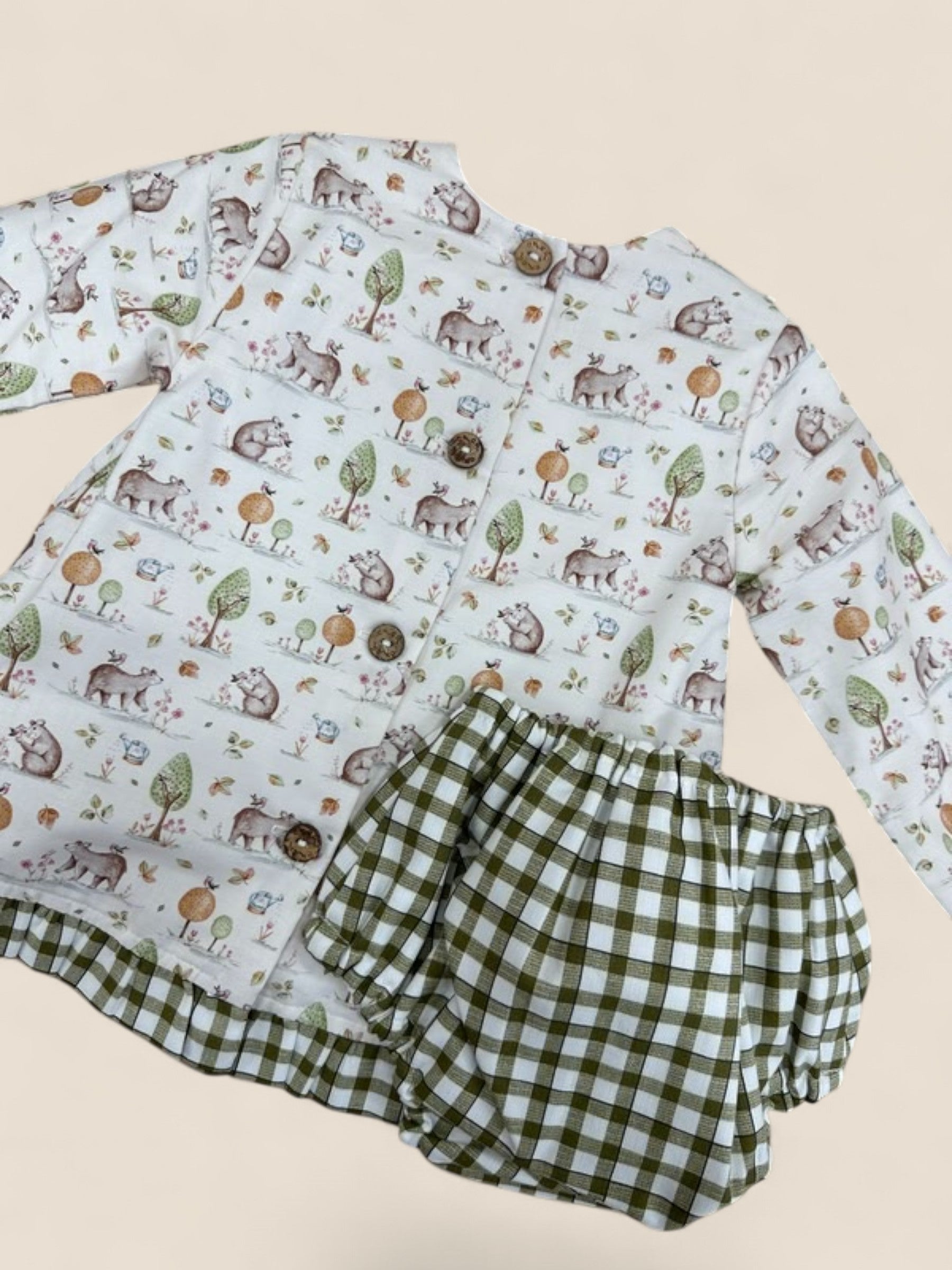 Conjunto bebé estampado bosque con braguita cuadros verde CUCÚ