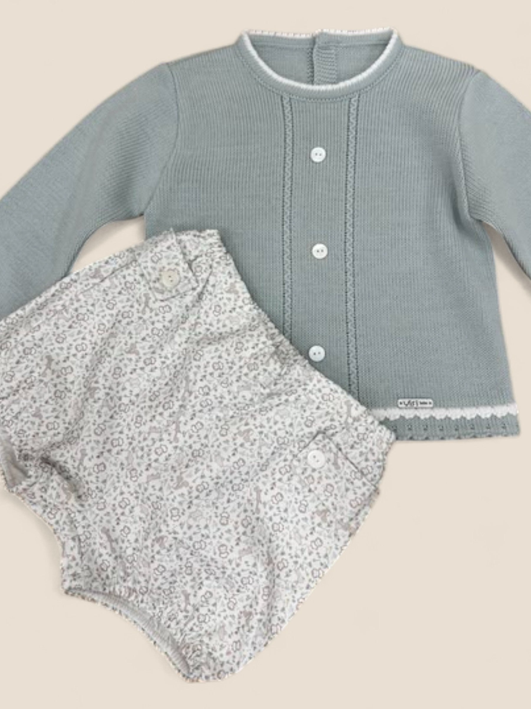Conjunto bebé gris punto y ranita flores Visi