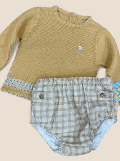 Conjunto bebé mostaza punto y ranita cuadros Visi