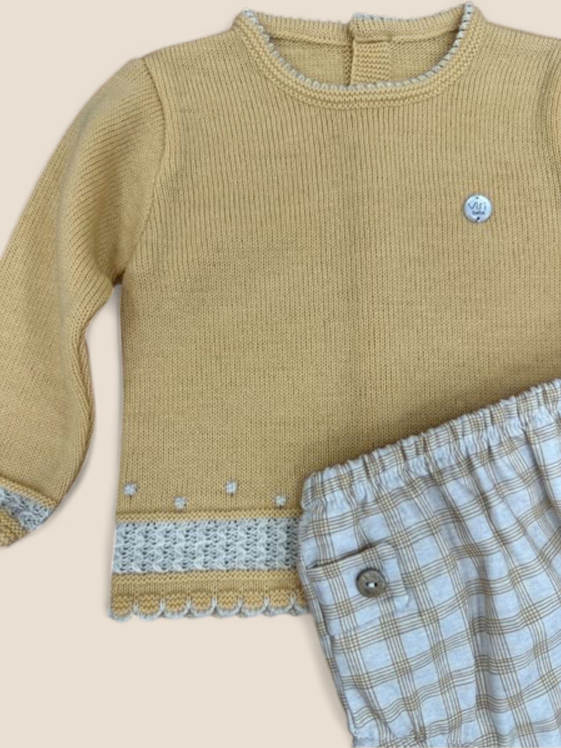 Conjunto bebé mostaza punto y ranita cuadros Visi