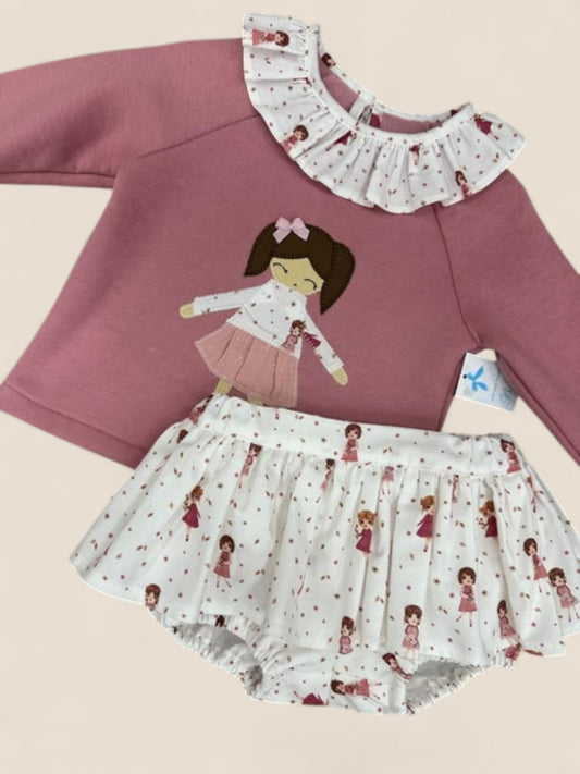 Conjunto bebé muñeca rosa con braguita estampada Belén Costales