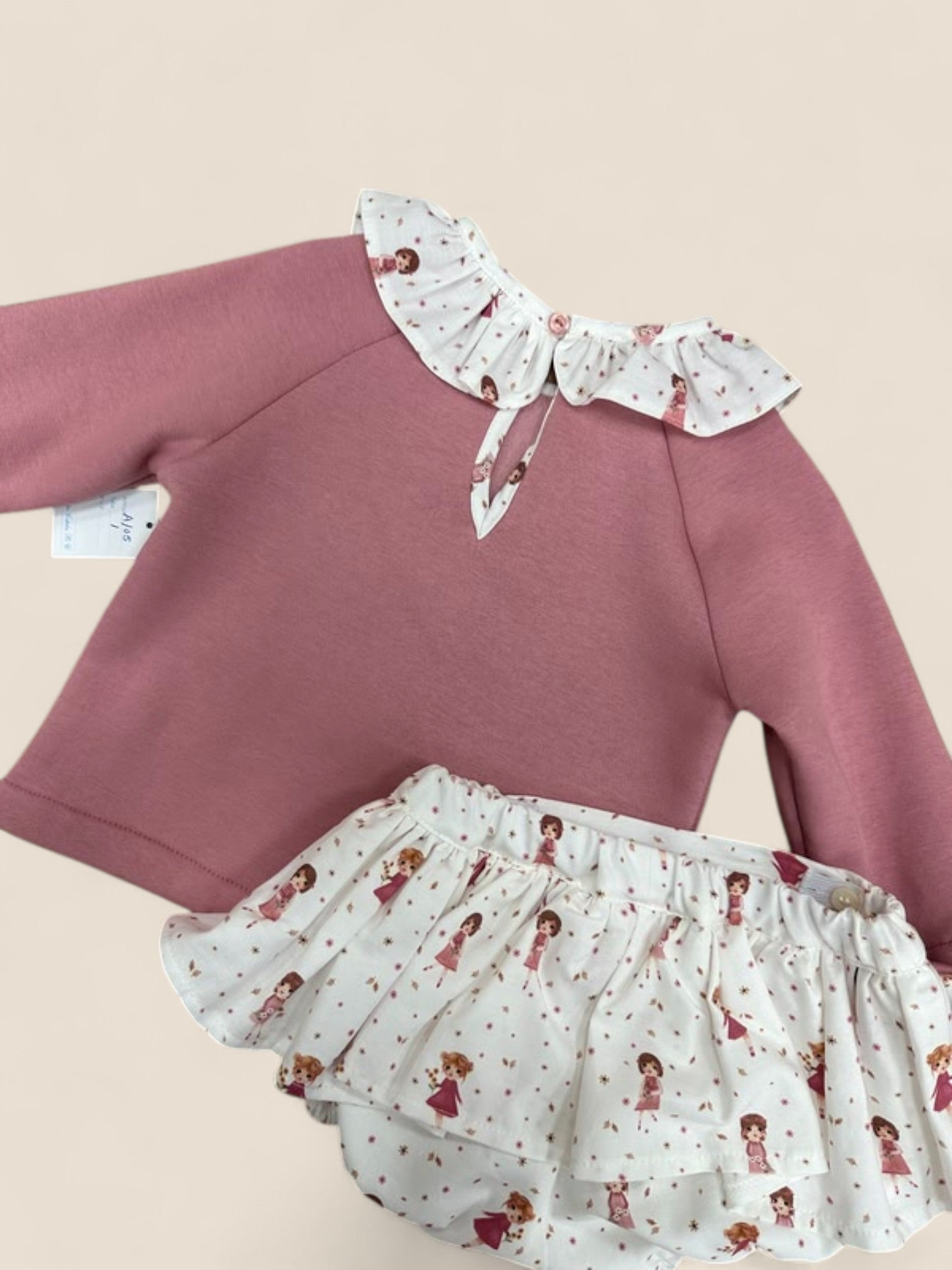 Conjunto bebé muñeca rosa con braguita estampada Belén Costales