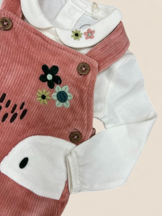 Conjunto bebé de pana con zorrito bordado y camiseta blanca BOBOLI