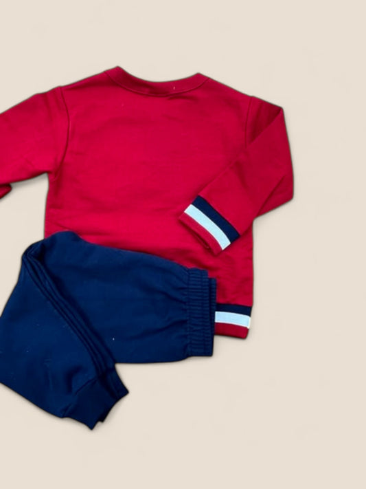 Conjunto bebé rojo con perrito bordado y pantalón azul marino KYLY