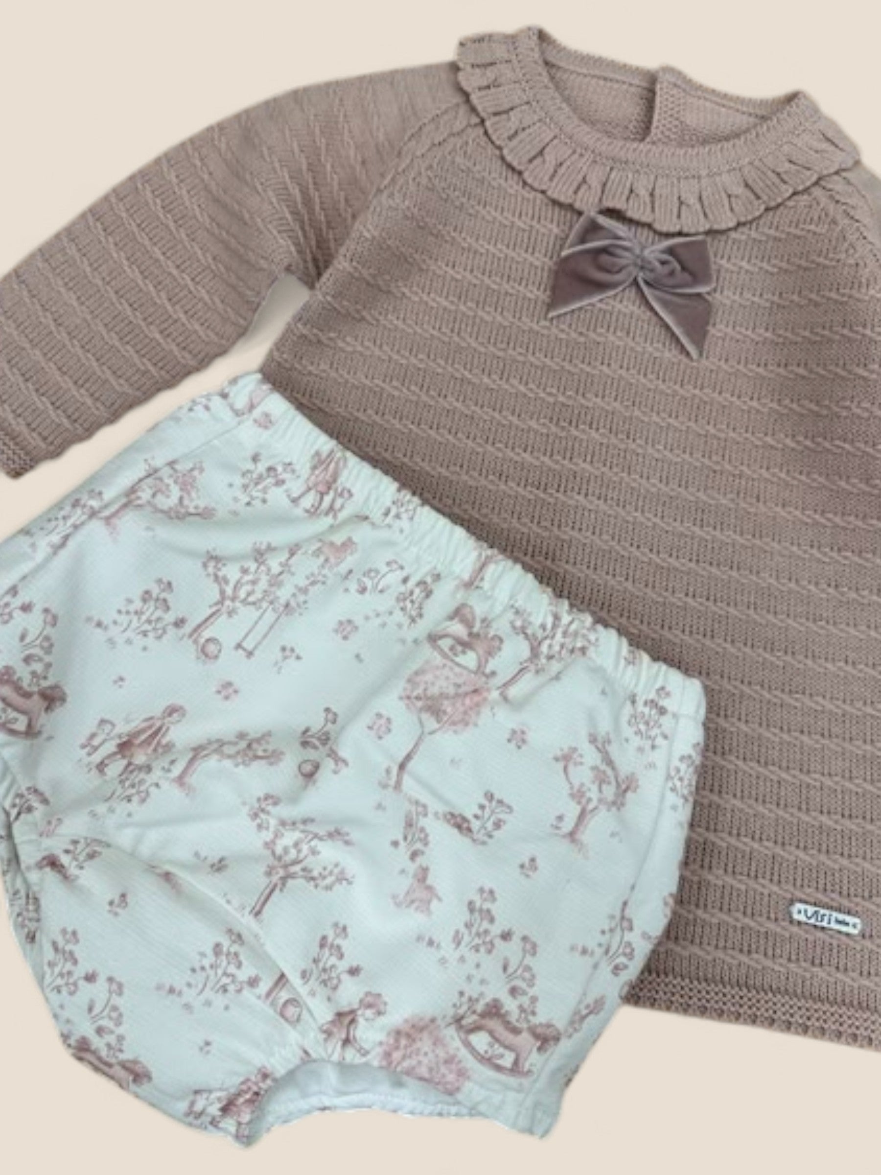 Conjunto bebé rosa empolvado punto y ranita estampada Visi