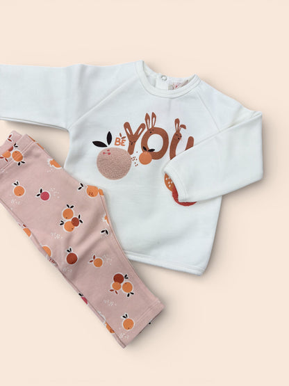 Conjunto infantil sudadera blanca “Be You” y leggings rosa con estampado