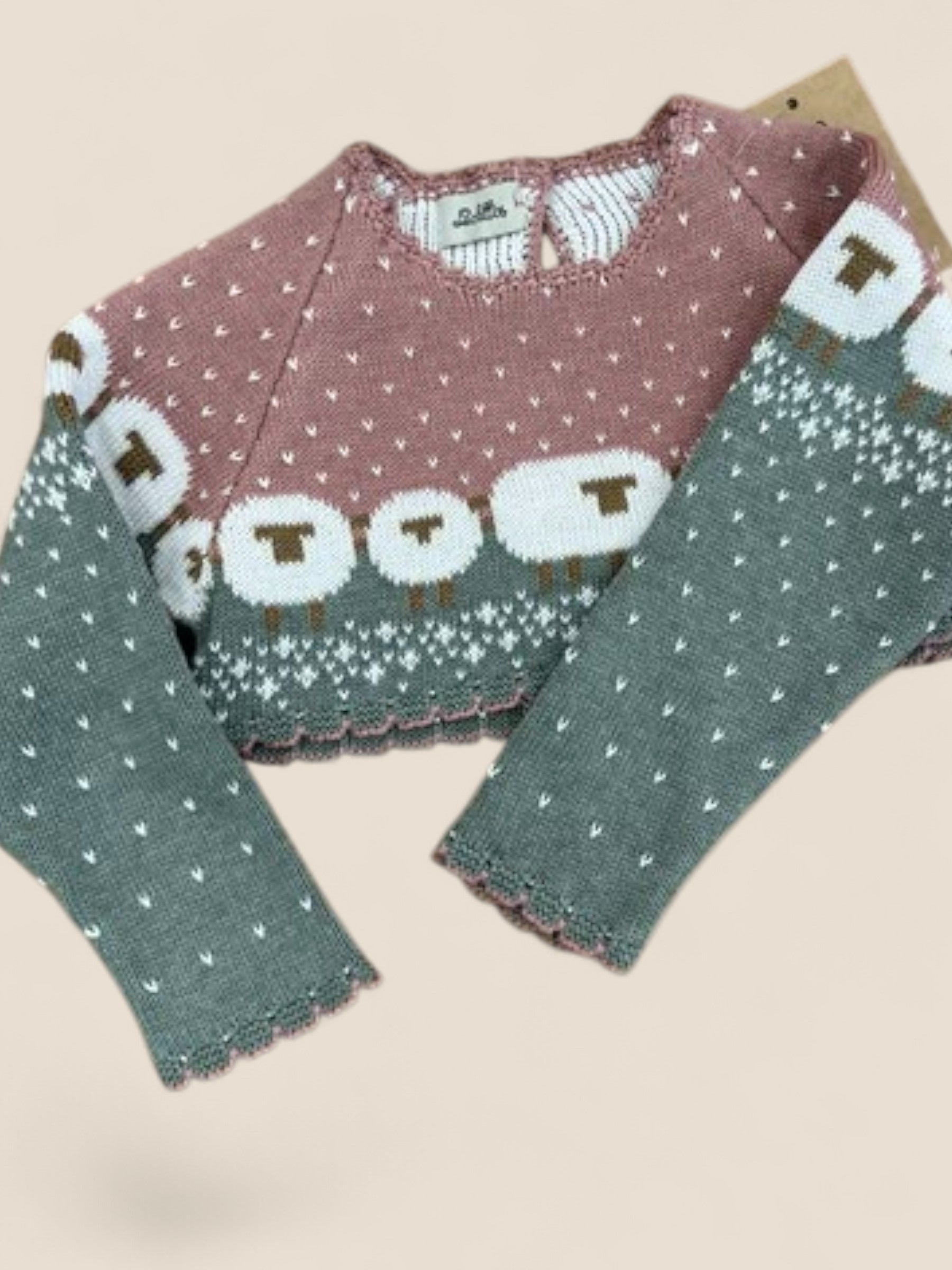 Jersey corto rosa y verde con ovejitas Lolittos