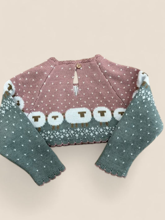 Jersey corto rosa y verde con ovejitas Lolittos