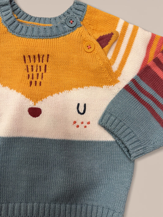 Jersey de punto multicolor con zorrito bordado bebé
