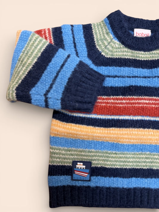 Jersey de punto infantil a rayas multicolor con botones en hombro