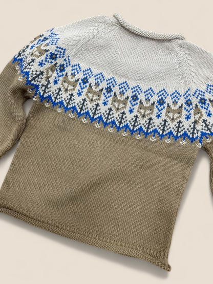 Jersey de punto nórdico beige y azul para bebé Lolittos
