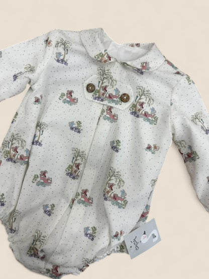Pelele bebé conejitos estampado campestre manga larga CUCÚ