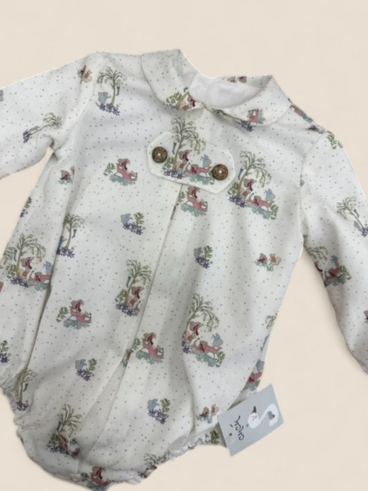 Pelele bebé conejitos estampado campestre manga larga CUCÚ