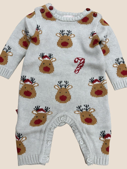 Pelele de punto gris con renos y bastones de caramelo BOBOLI