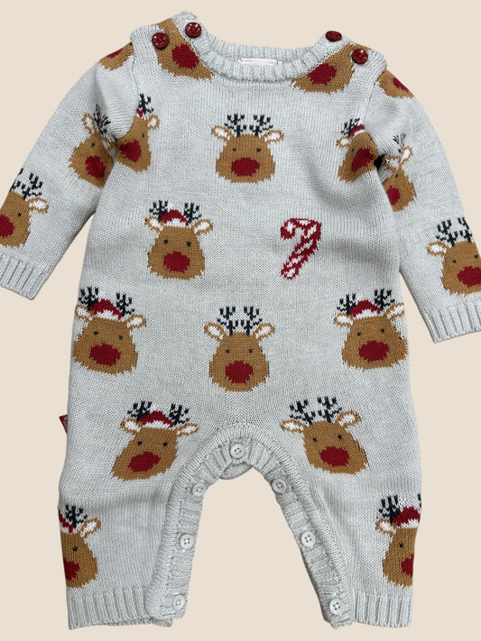 Pelele de punto gris con renos y bastones de caramelo BOBOLI