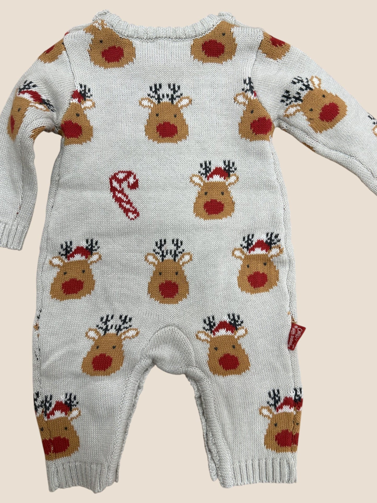 Pelele de punto gris con renos y bastones de caramelo BOBOLI