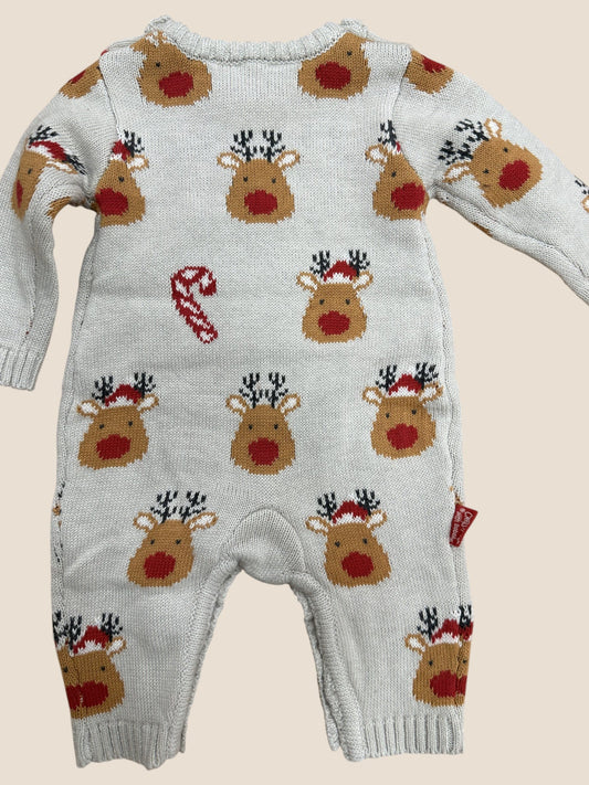 Pelele de punto gris con renos y bastones de caramelo BOBOLI