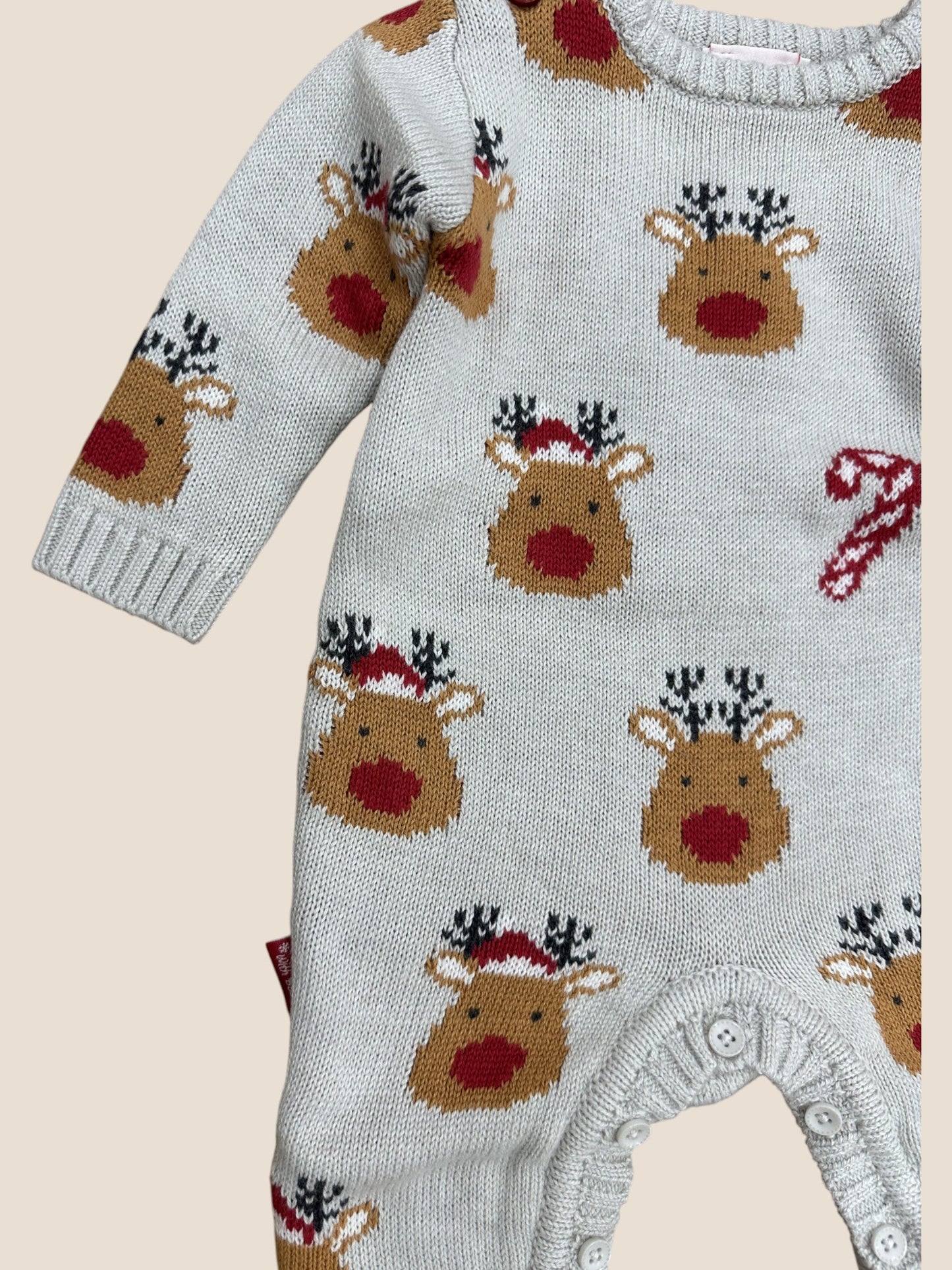 Pelele de punto gris con renos y bastones de caramelo BOBOLI