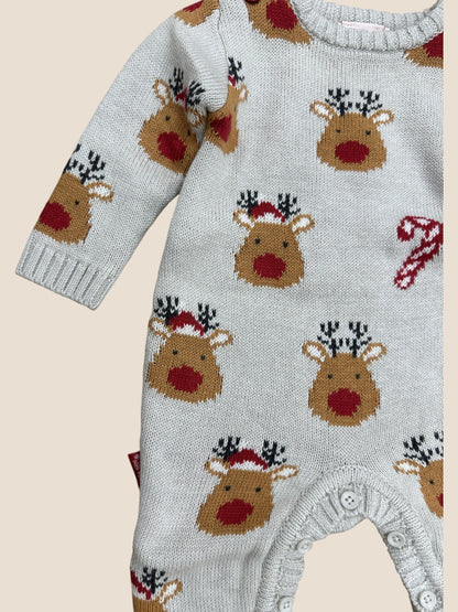 Pelele de punto gris con renos y bastones de caramelo BOBOLI