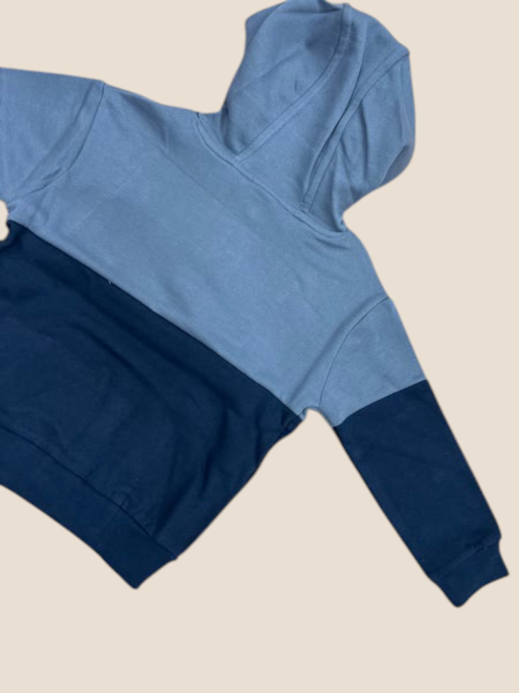 Sudadera bicolor azul con capucha y bolsillo mostaza “Discover” | Boboli BOBOLI