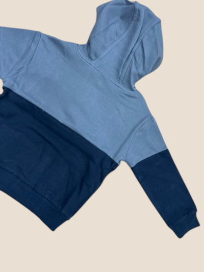 Sudadera bicolor azul con capucha y bolsillo mostaza “Discover” | Boboli BOBOLI