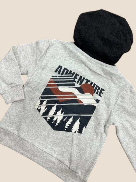 Sudadera gris con capucha “Explore/Adventure” y bolsillo teja | Boboli BOBOLI