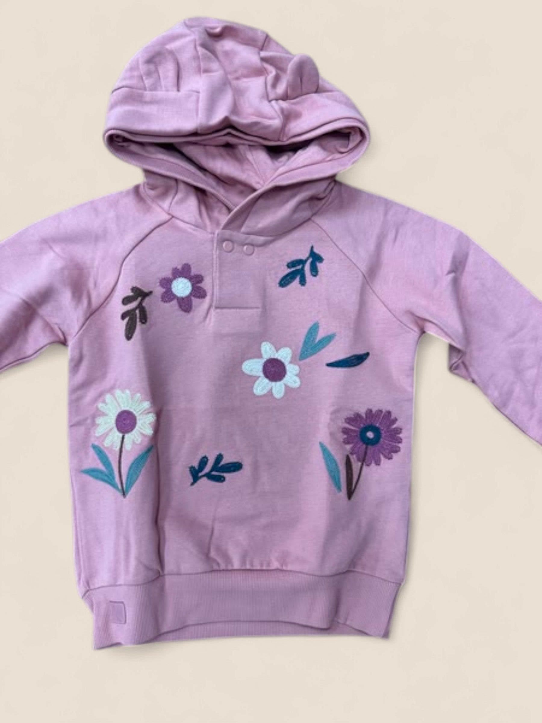 Sudadera rosa niña con capucha y flores bordadas BOBOLI