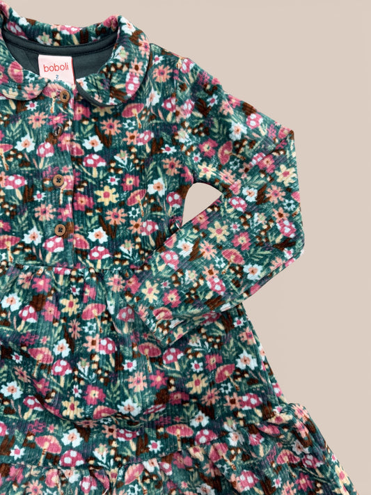 Vestido verde estampado flores y setas